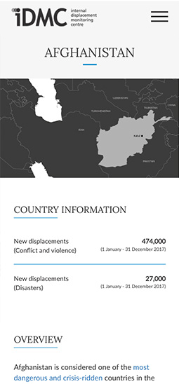 Screenshot of the IDMC website mobile country page