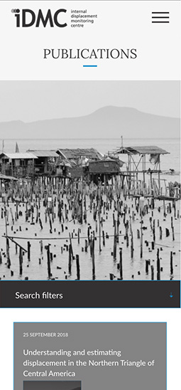 Screenshot of the IDMC website mobile publications page