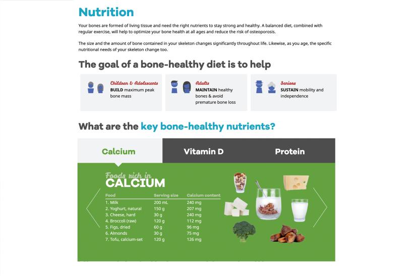 Screenshot of the worldosteoporosisday.org website nutrition page